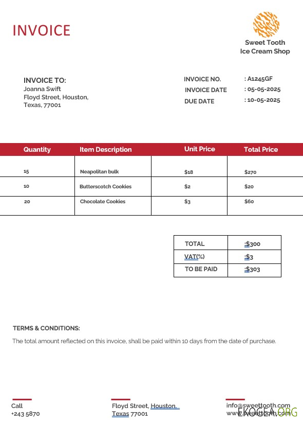 Modèle de facture de crème glacée